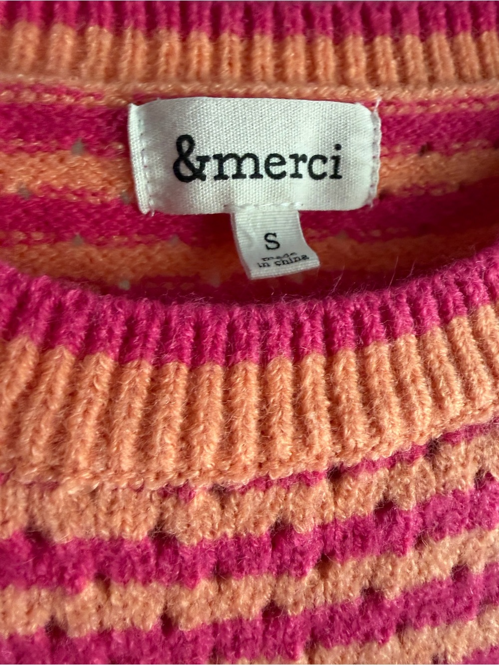 Pink and Orange Striped Short-Sleeve Women's Sweater - Picture 2 of 2